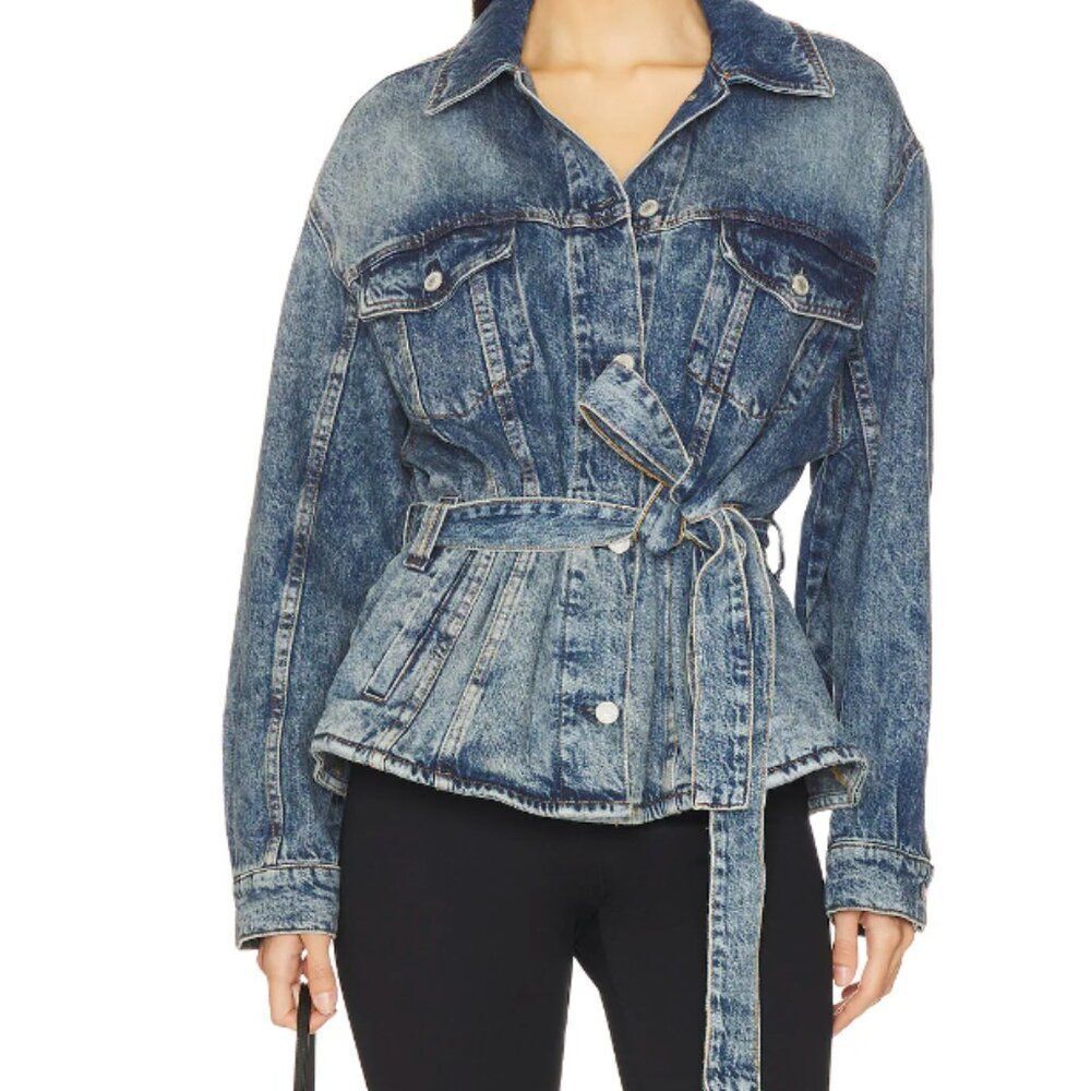 Free People x REVOLVE Womens Knotted Oversized Denim Jacket Size Large